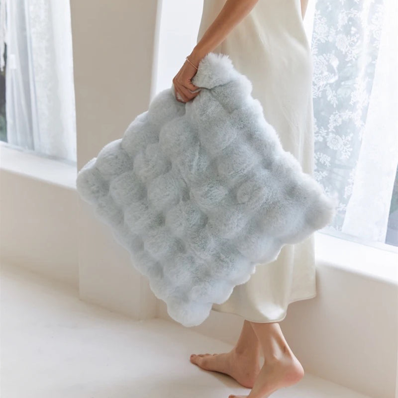 Baby Blue Faux Fur Throw Pillow